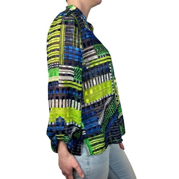 RUBY RD Green And Blue sheer blouse - Picture 2 of 7